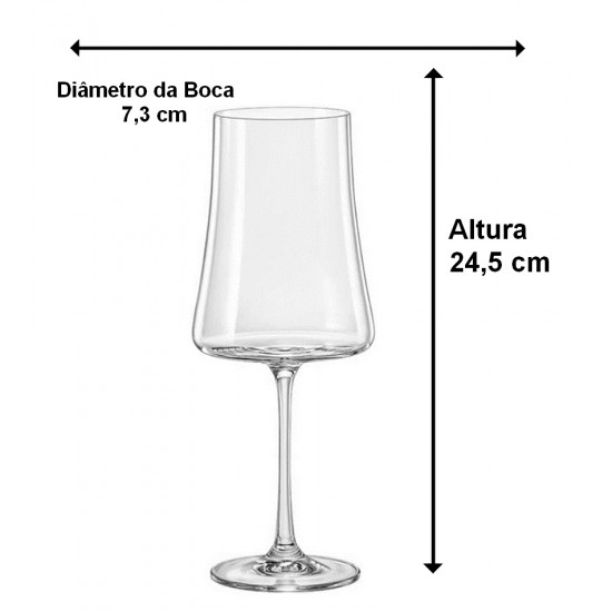 Jogo De 6 Taças 560ml 24,5cm de Altura Xtra Em Cristal Ecológico Bohemia